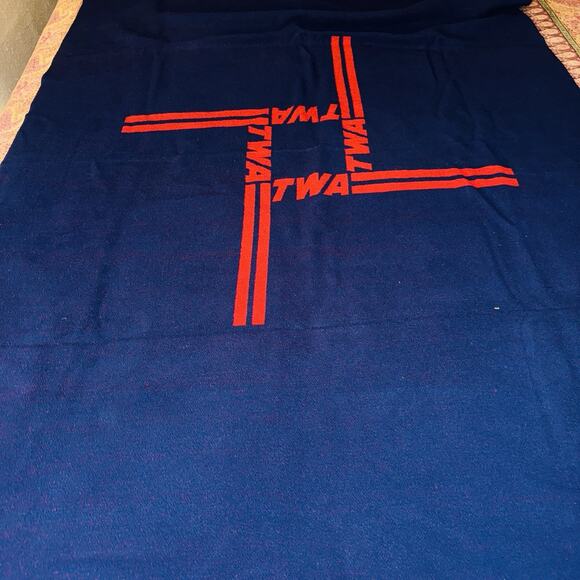Vintage 70’s TWA Trans World Airlines Zoeppritz West Germany Blanket Blue/Red - Picture 1 of 7